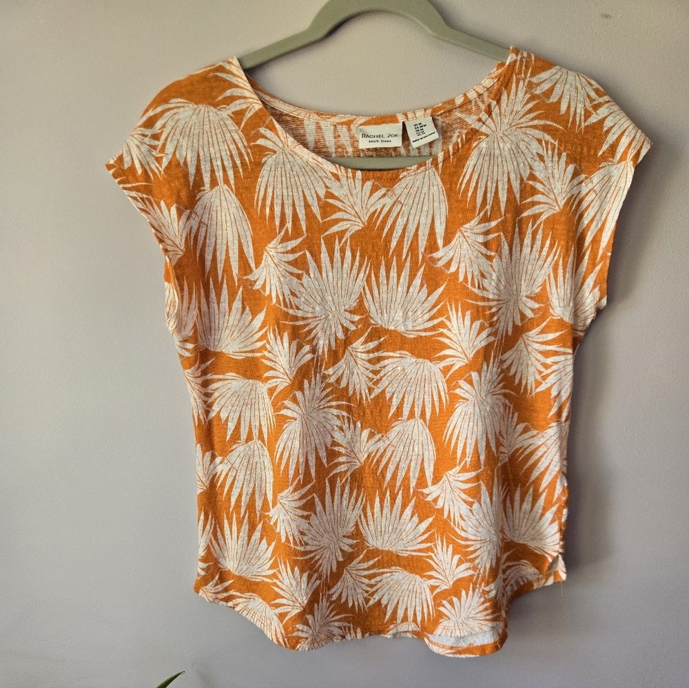 Rachel Zoe 100% Linen Tropical Palm Print Top - Size Medium